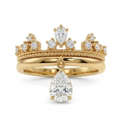 1.8 ct.tw Crown Design with Pear Cut Charm S925 Silver Wedding Band