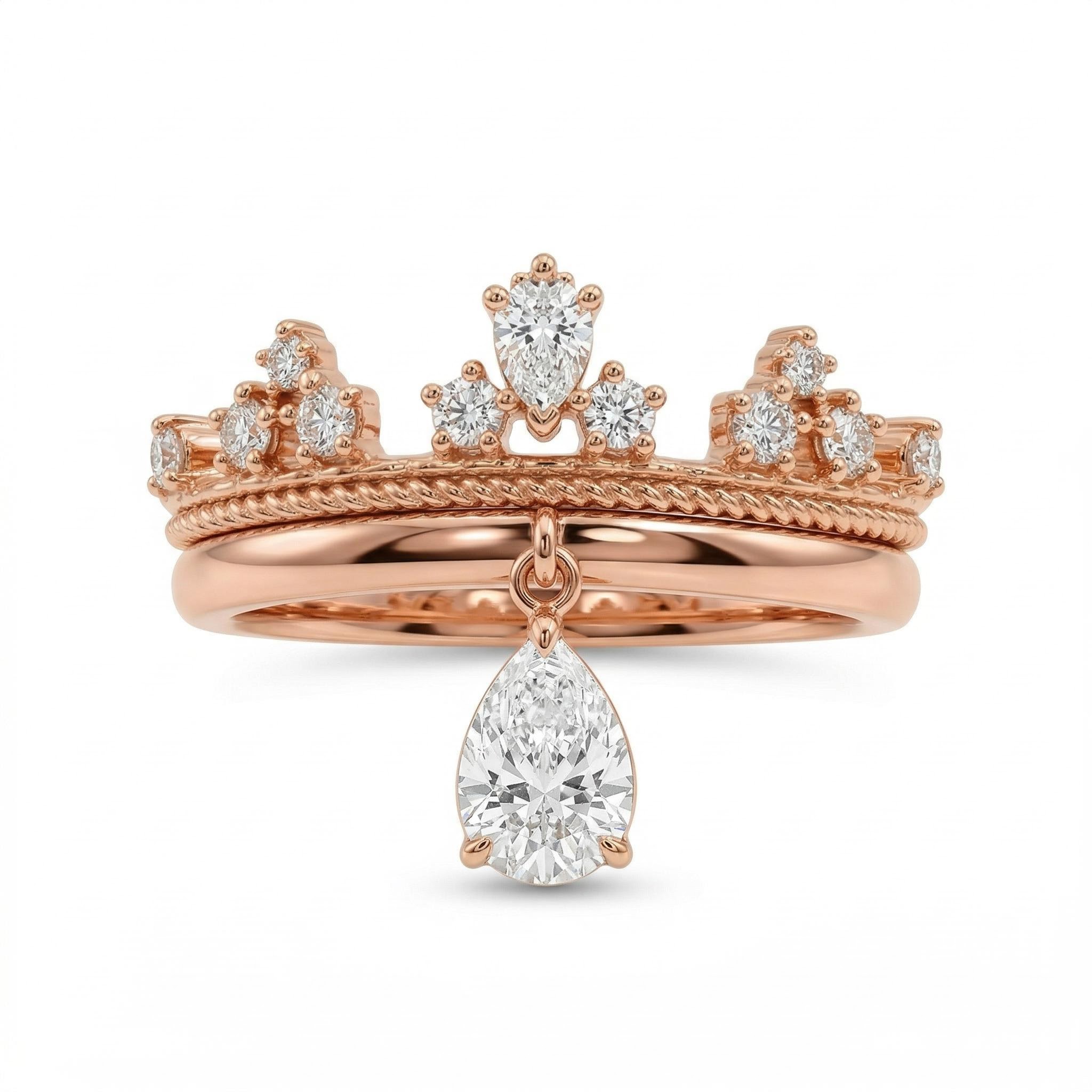 1.8 ct.tw Crown Design with Pear Cut Charm S925 Silver Wedding Band