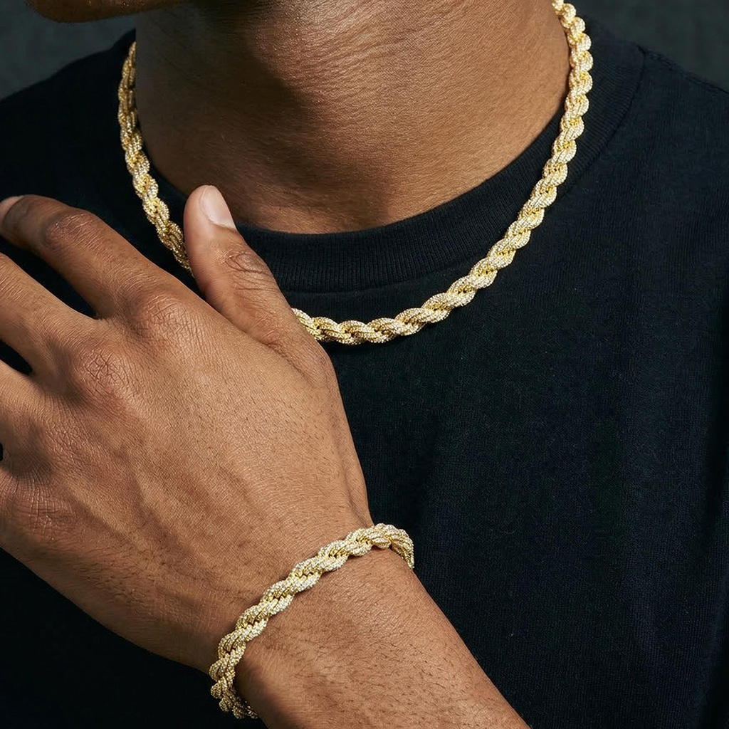 9mm Iced Out Rope Chain and Bracelet Set