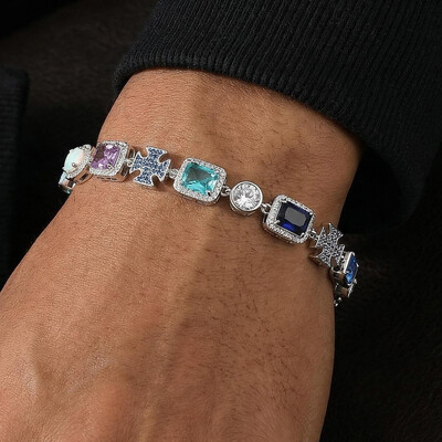 Iced Out 10mm Multicolored Gemstones Bracelet