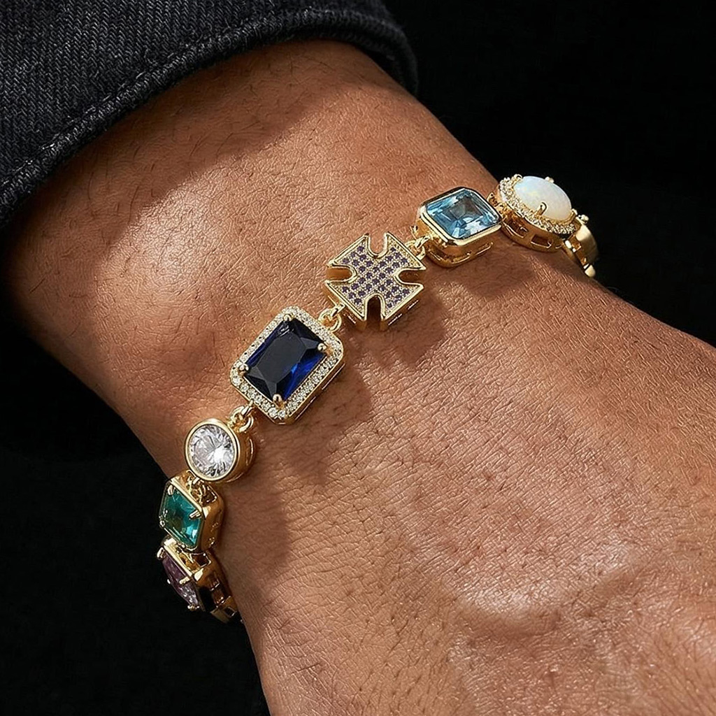 Iced Out 10mm Multicolored Gemstones Bracelet