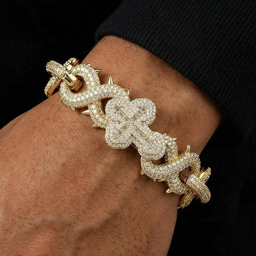 20mm Iced Out Detachable Spiked Cross Infinity Link Bracelet 20mm Iced Out Detachable Spiked Cross Infinity Link Bracelet
