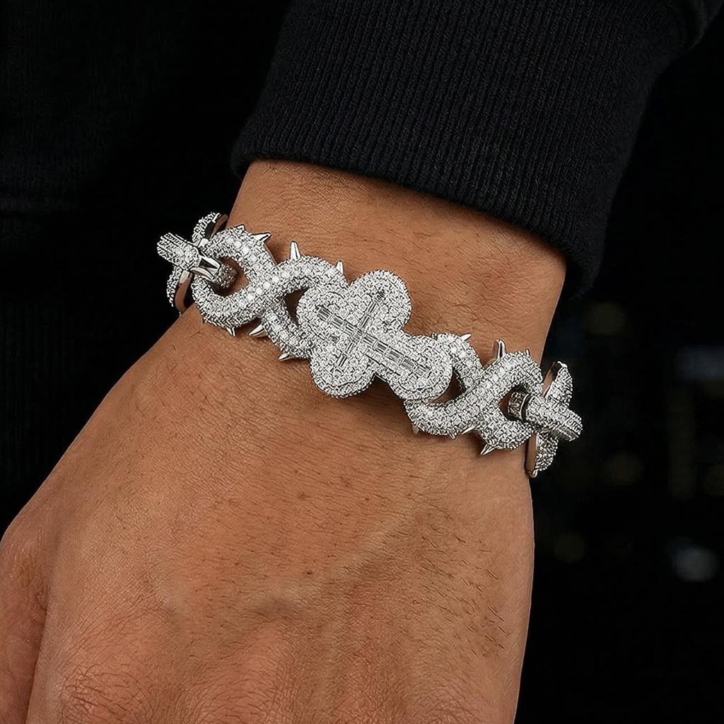 20mm Iced Out Detachable Spiked Cross Infinity Link Bracelet 20mm Iced Out Detachable Spiked Cross Infinity Link Bracelet