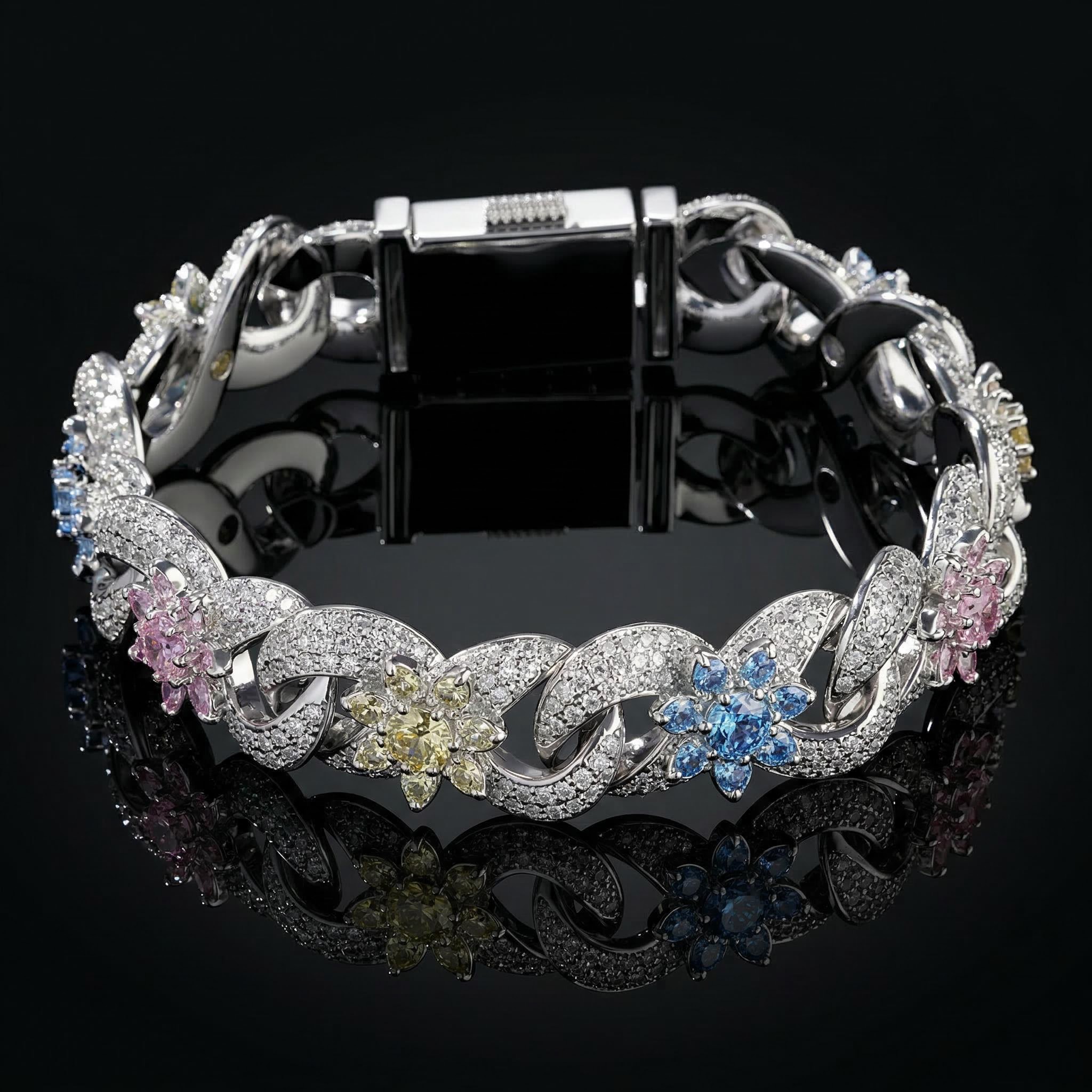 Iced Out Colorful Flower Infinity Link Bracelet Iced Out Colorful Flower Infinity Link Bracelet