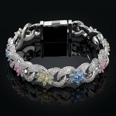 Iced Out Colorful Flower Infinity Link Bracelet