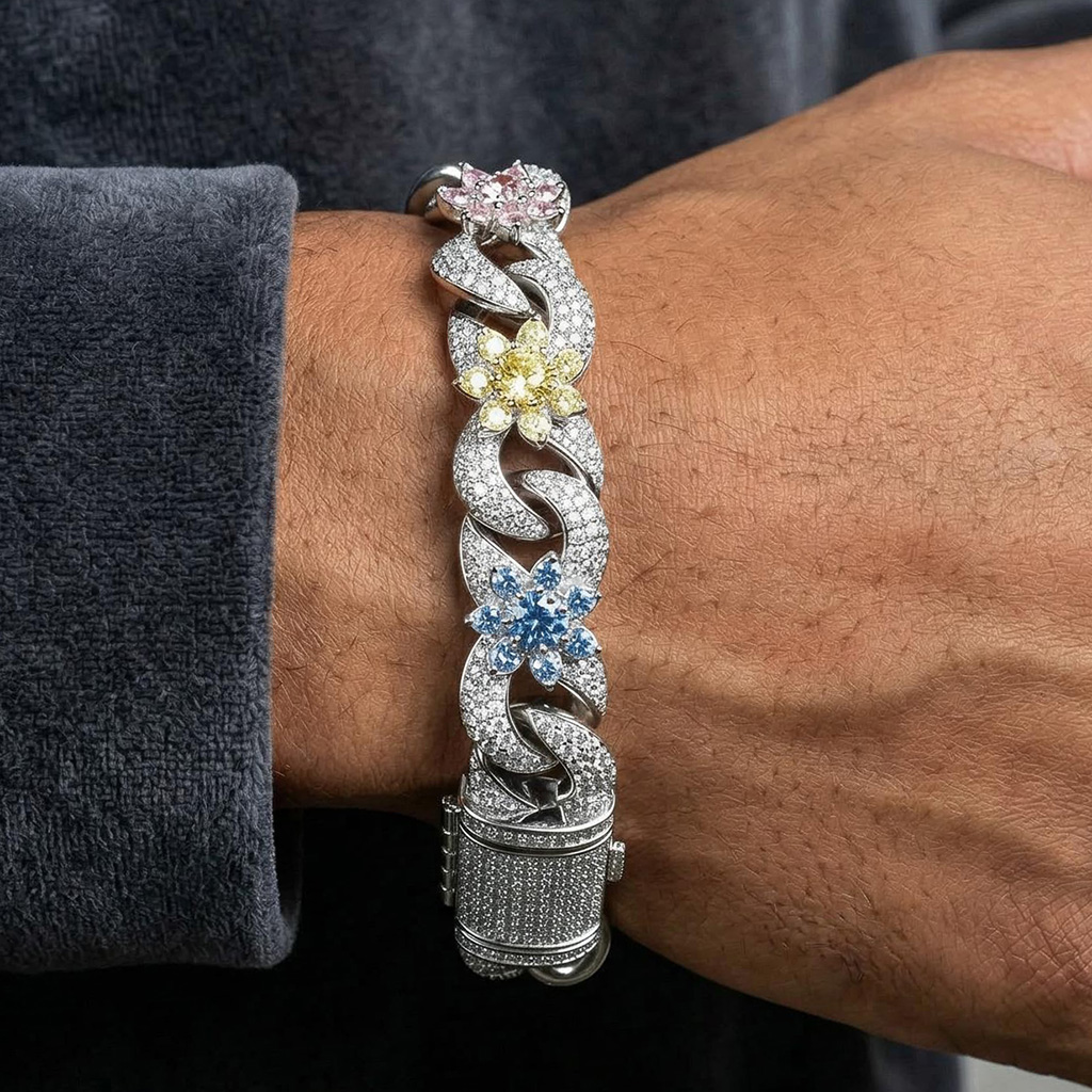 Iced Out Colorful Flower Infinity Link Bracelet Iced Out Colorful Flower Infinity Link Bracelet