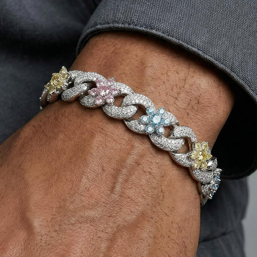 Iced Out Colorful Flower Infinity Link Bracelet Iced Out Colorful Flower Infinity Link Bracelet