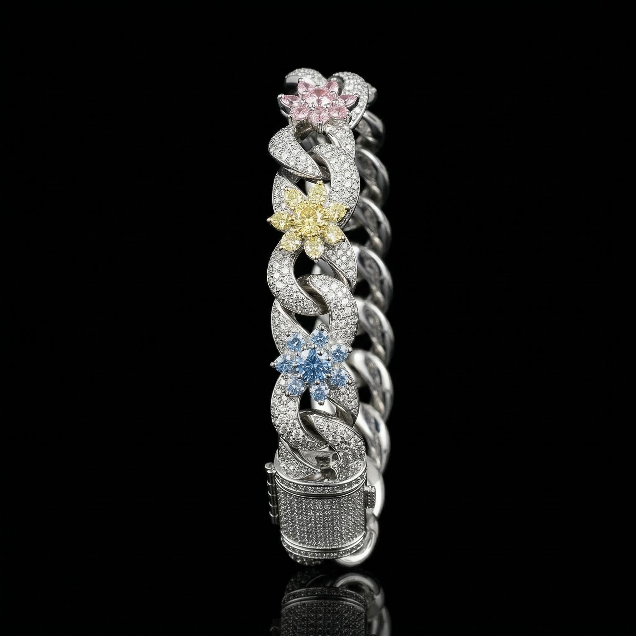 Iced Out Colorful Flower Infinity Link Bracelet
