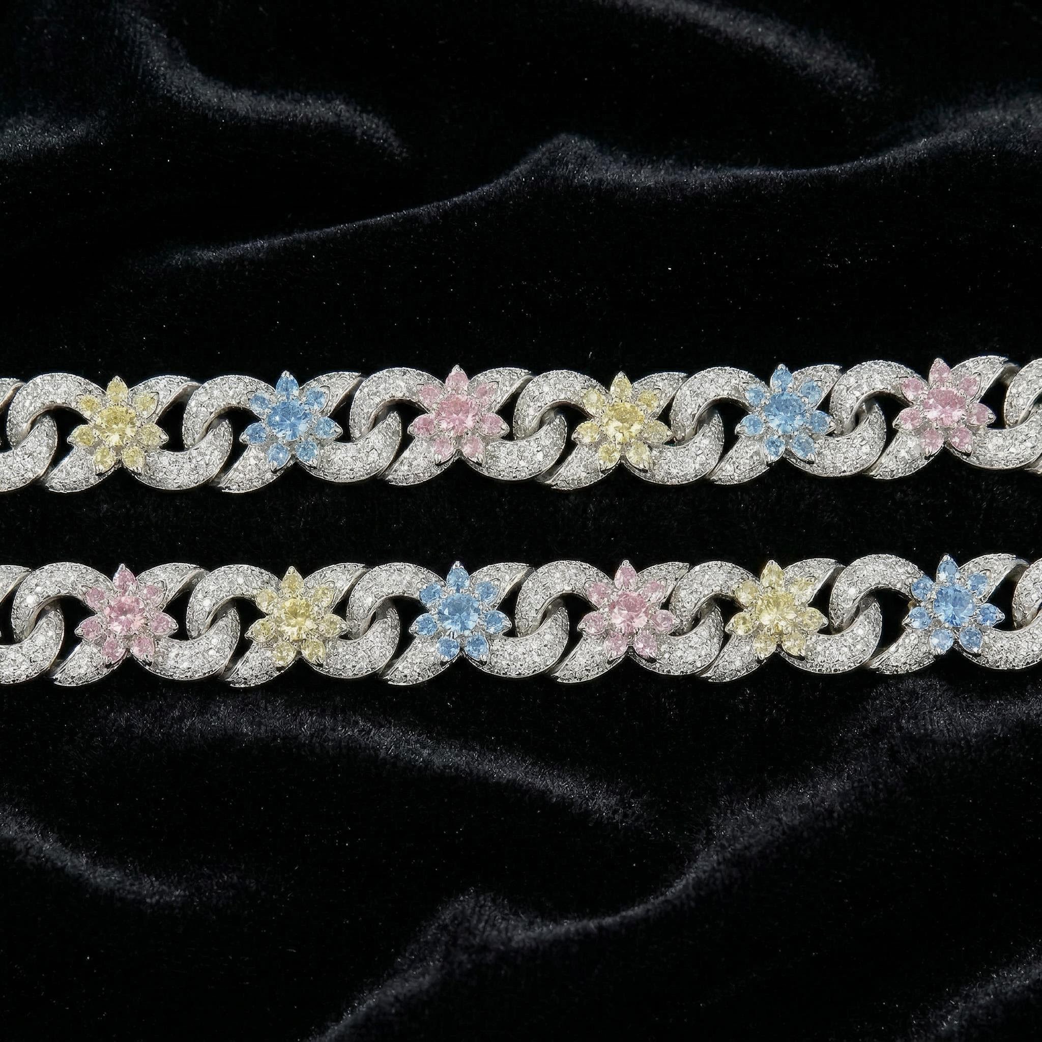Iced Out Colorful Flower Infinity Link Bracelet