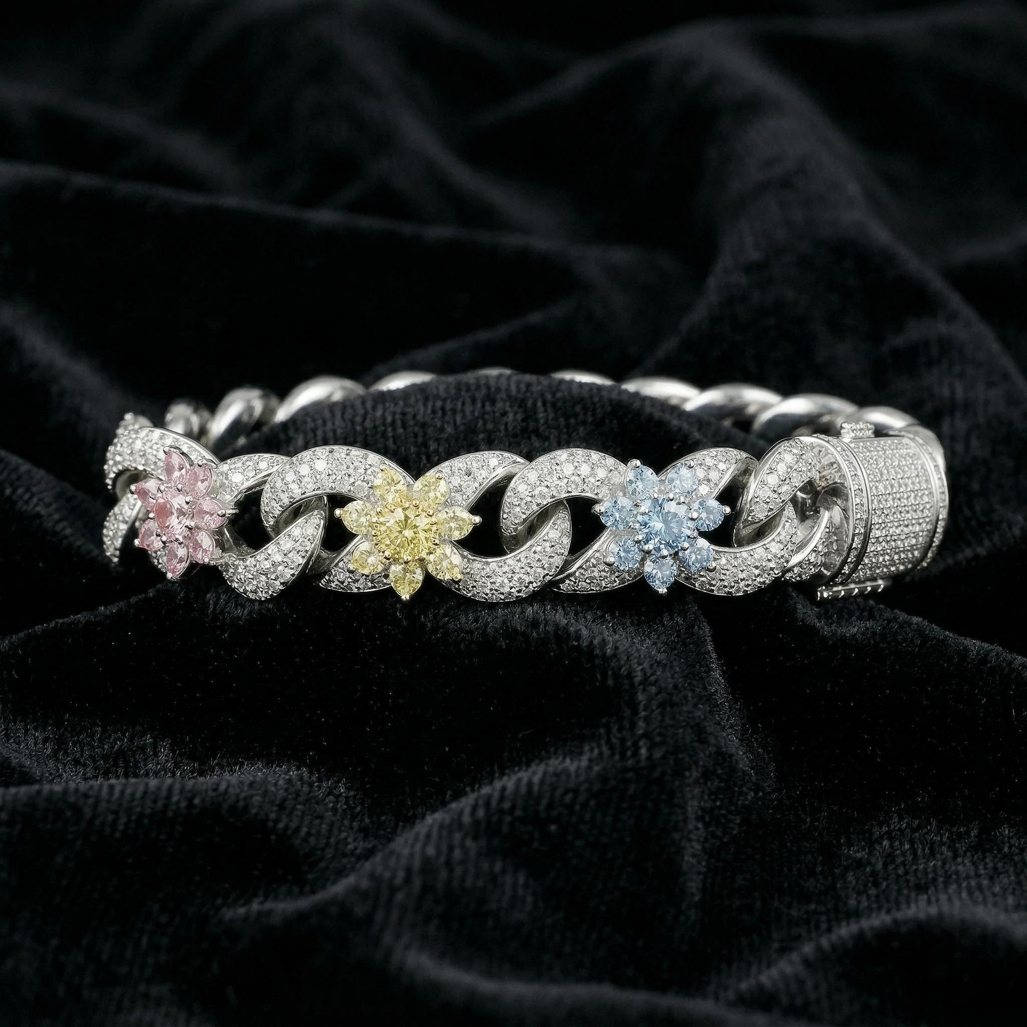 Iced Out Colorful Flower Infinity Link Bracelet