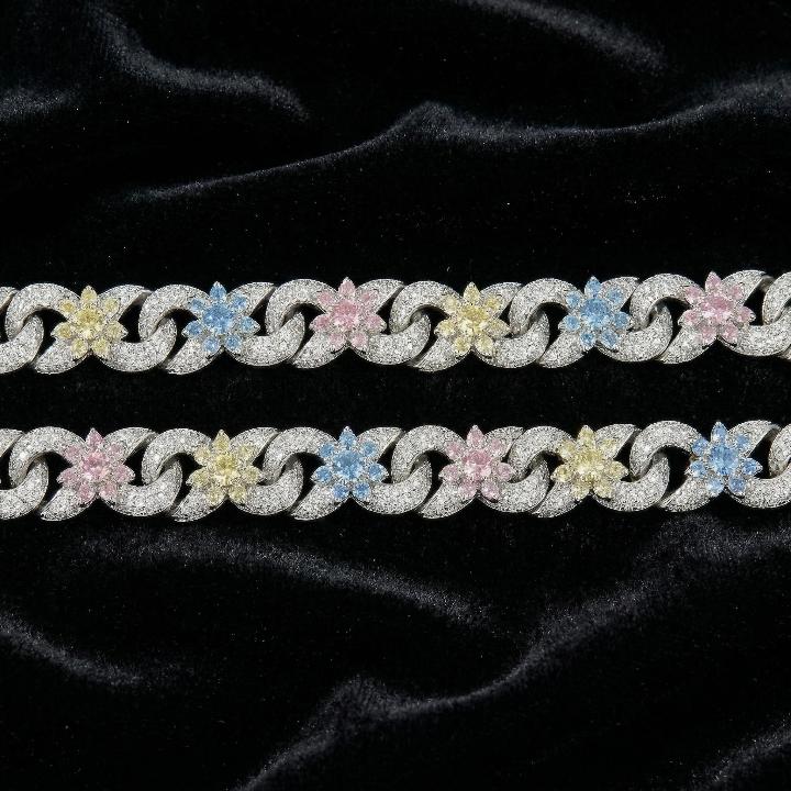 Iced Out Colorful Flower Infinity Link Bracelet