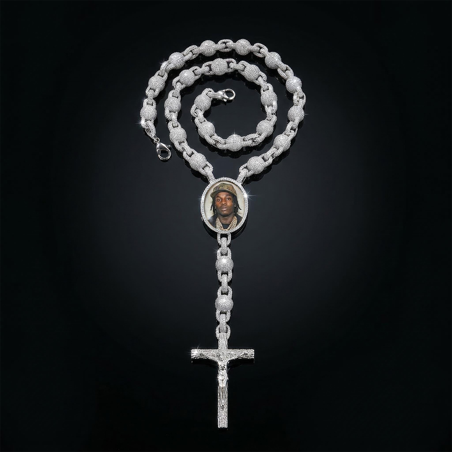 10mm Ball Chain Custom Photo Cross Necklace