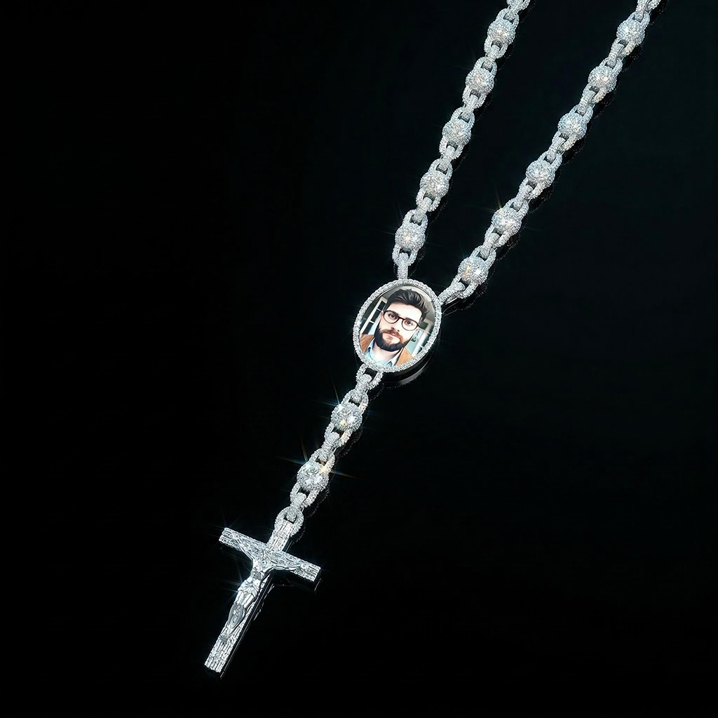 10mm Ball Chain Custom Photo Cross Necklace