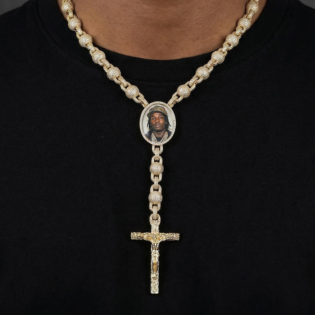 10mm Ball Chain Custom Photo Cross Necklace
