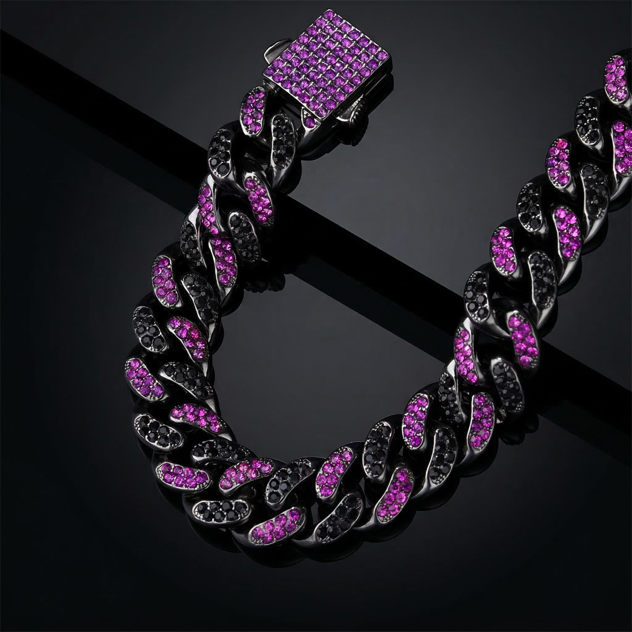 13mm Iced Black&Purple Stone Miami Cuban Chain