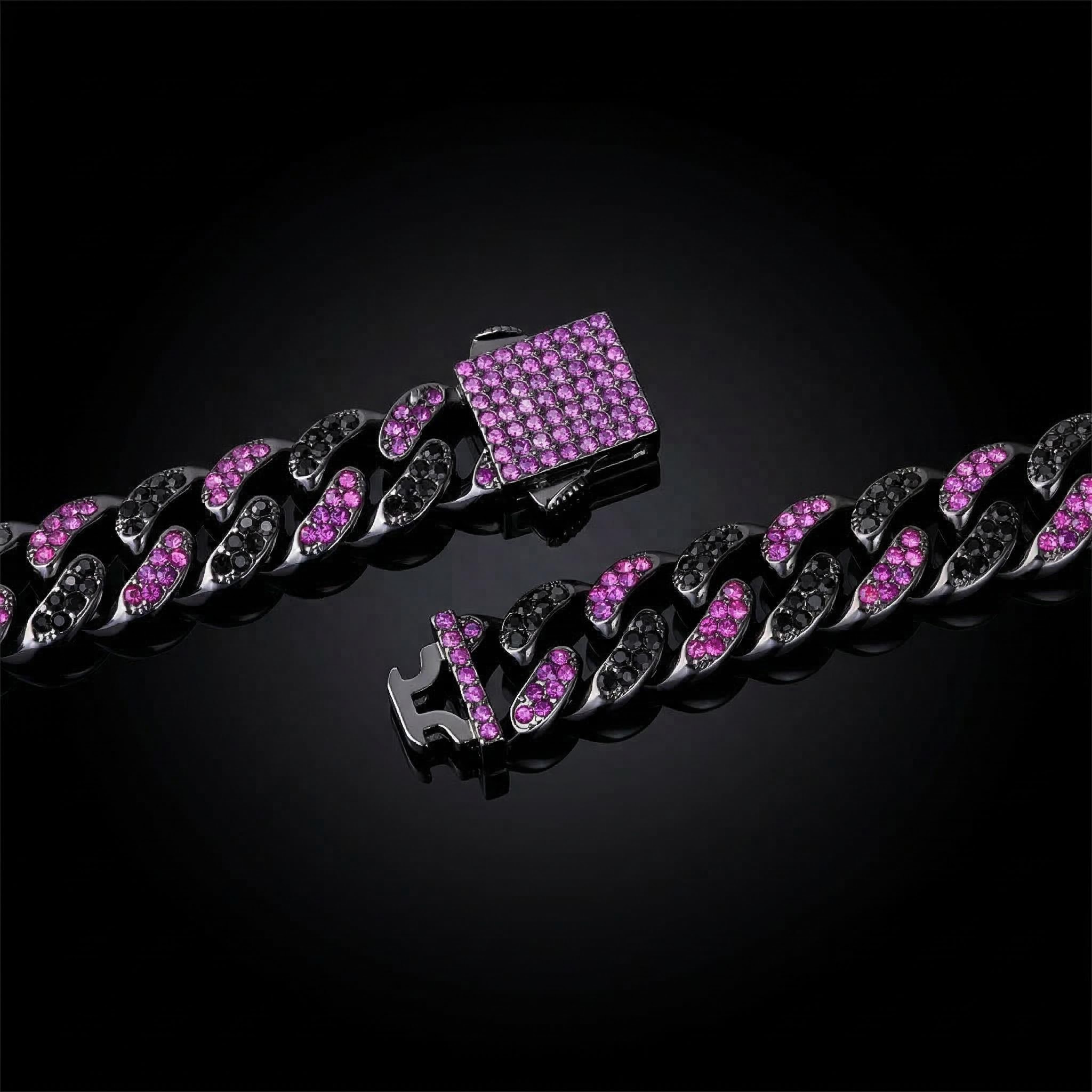 13mm Iced Black&Purple Stone Miami Cuban Chain