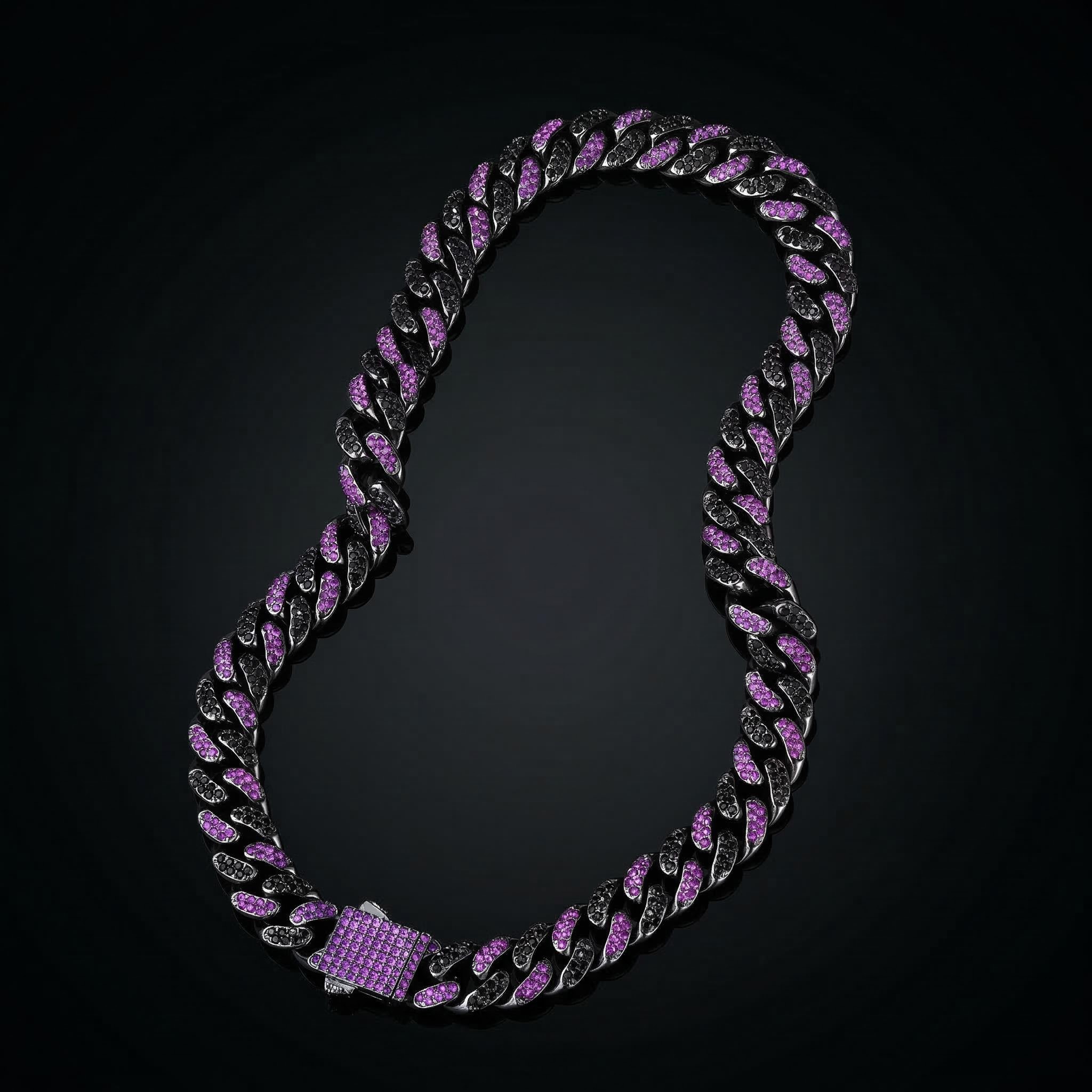 13mm Iced Black&Purple Stone Miami Cuban Chain