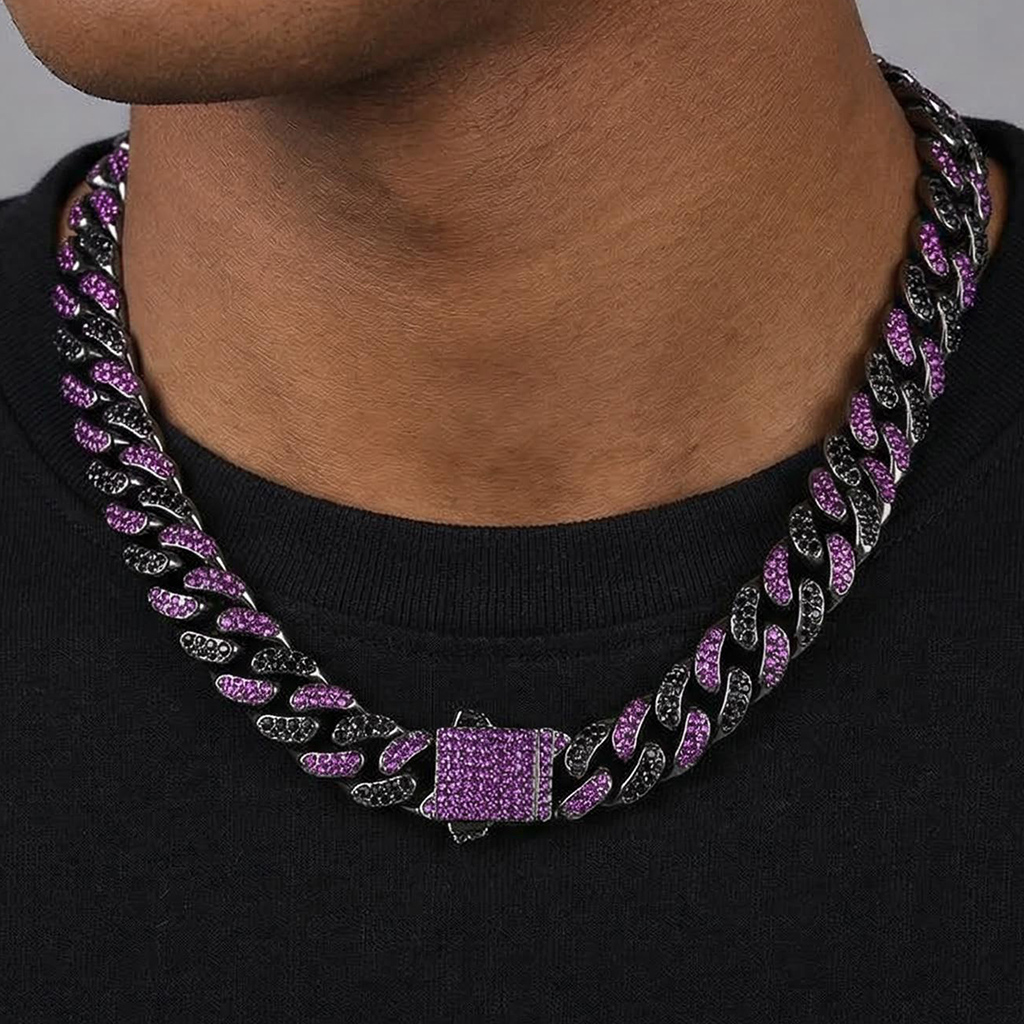 13mm Iced Black&Purple Stone Miami Cuban Chain