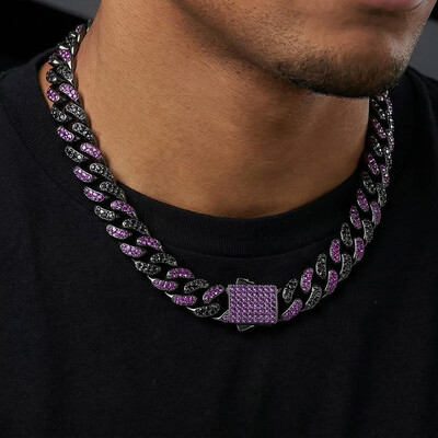 13mm Iced Black&Purple Stone Miami Cuban Chain
