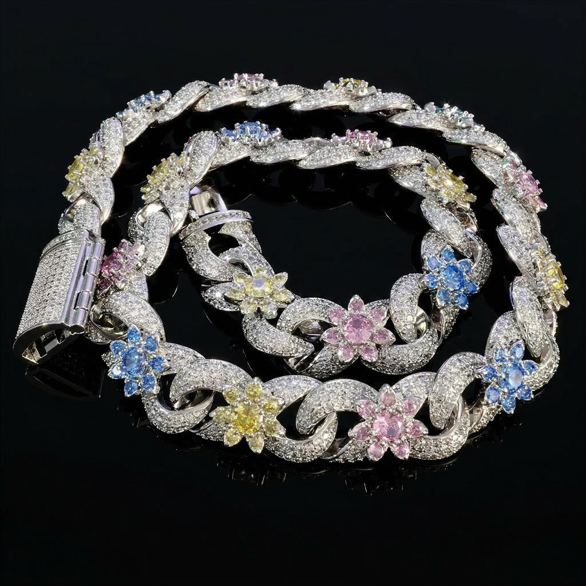 Iced Out Colorful Flower Infinity Link Chain