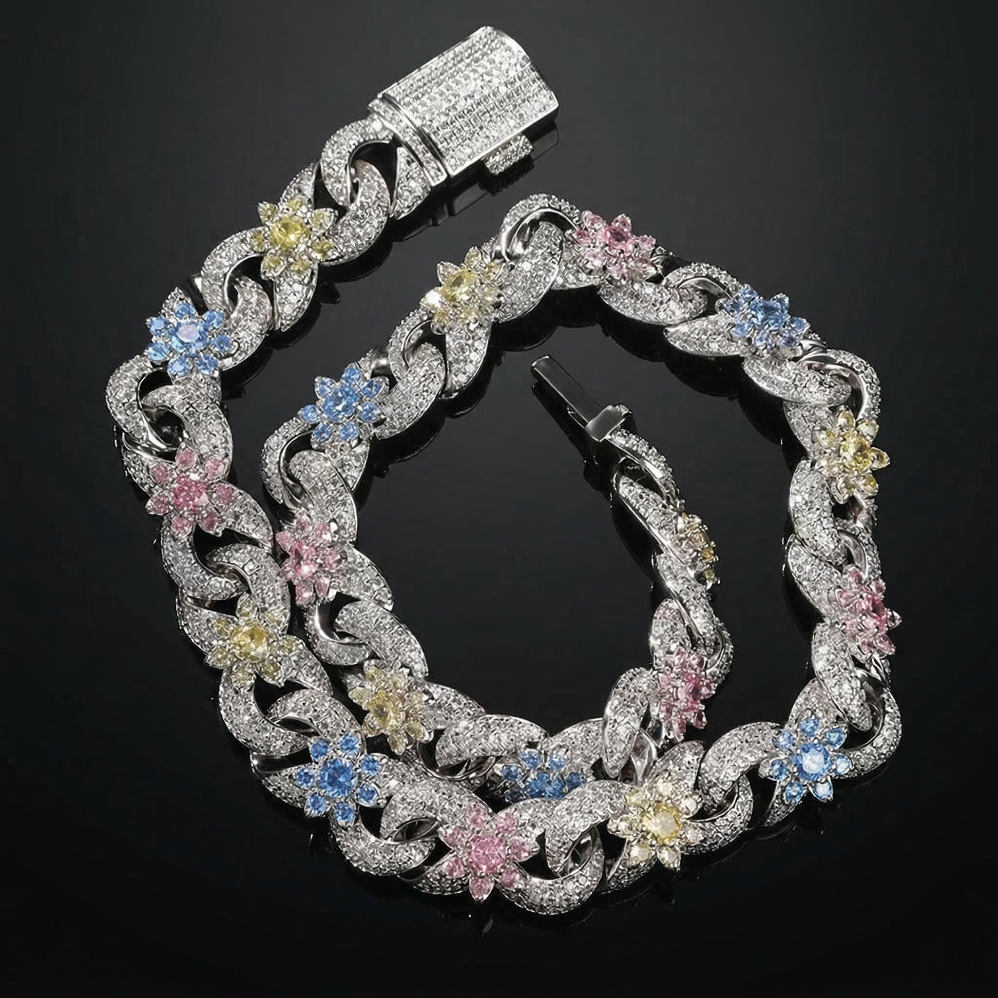 Iced Out Colorful Flower Infinity Link Chain