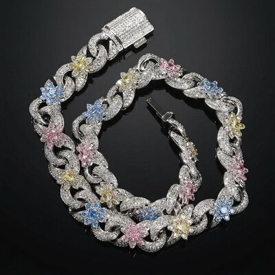 Iced Out Colorful Flower Infinity Link Chain
