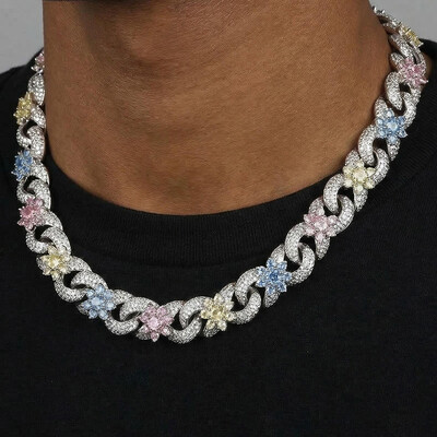 Iced Out Colorful Flower Infinity Link Chain