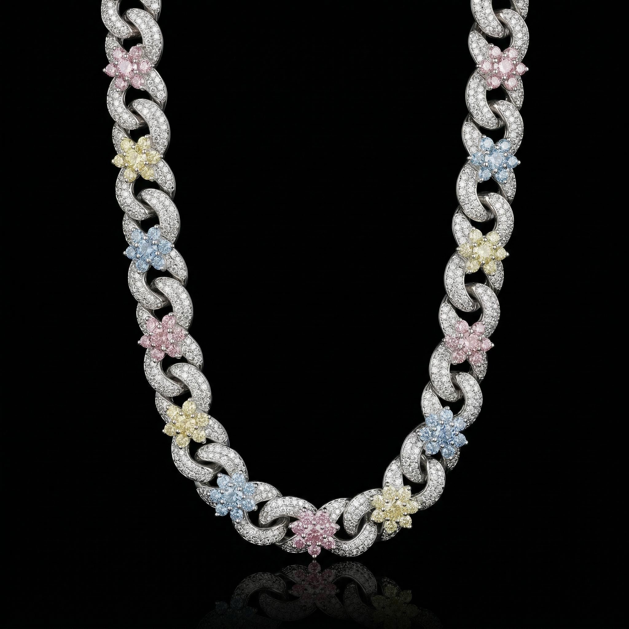 Iced Out Colorful Flower Infinity Link Chain