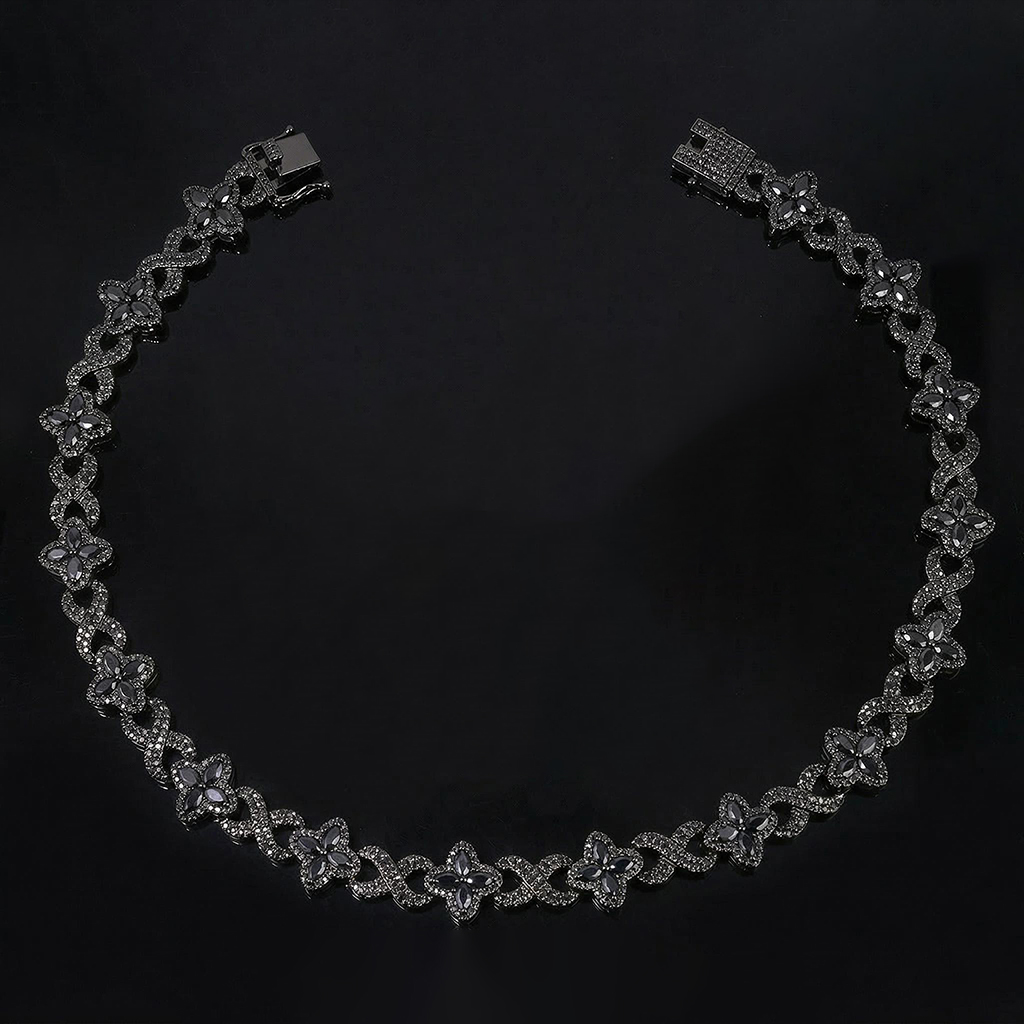 Iced Out Clover Infinity Chain in Black Gold
