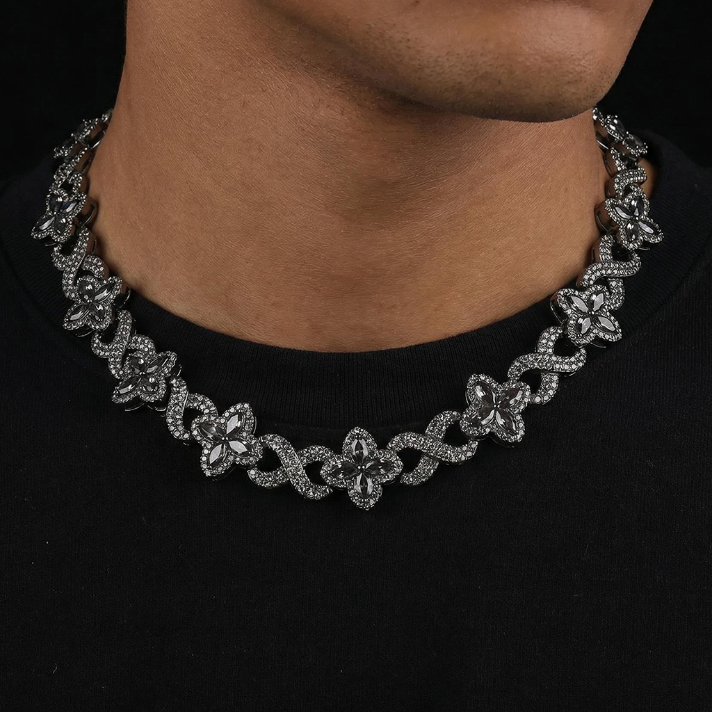 Iced Out Clover Infinity Chain in Black Gold