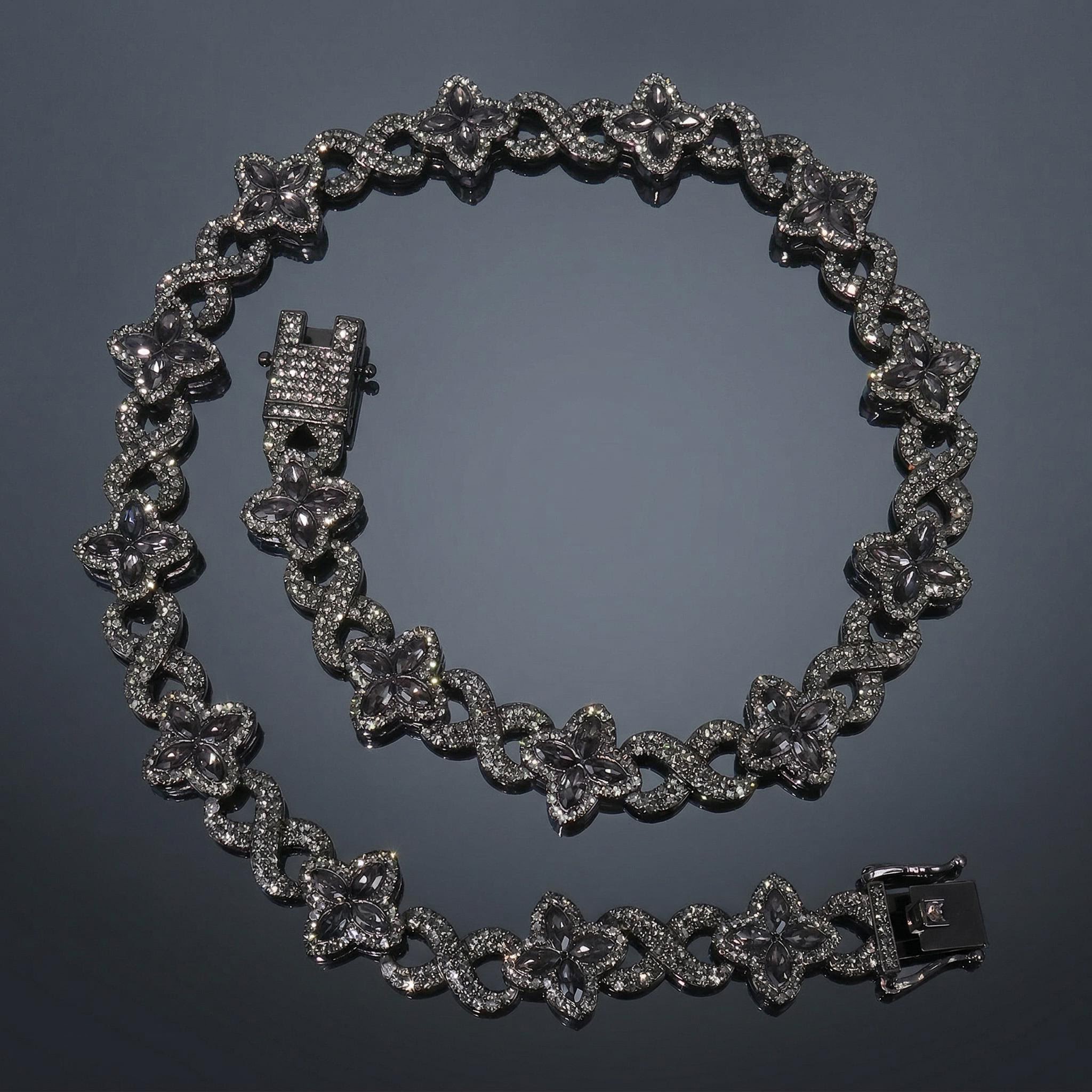 Iced Out Clover Infinity Chain in Black Gold
