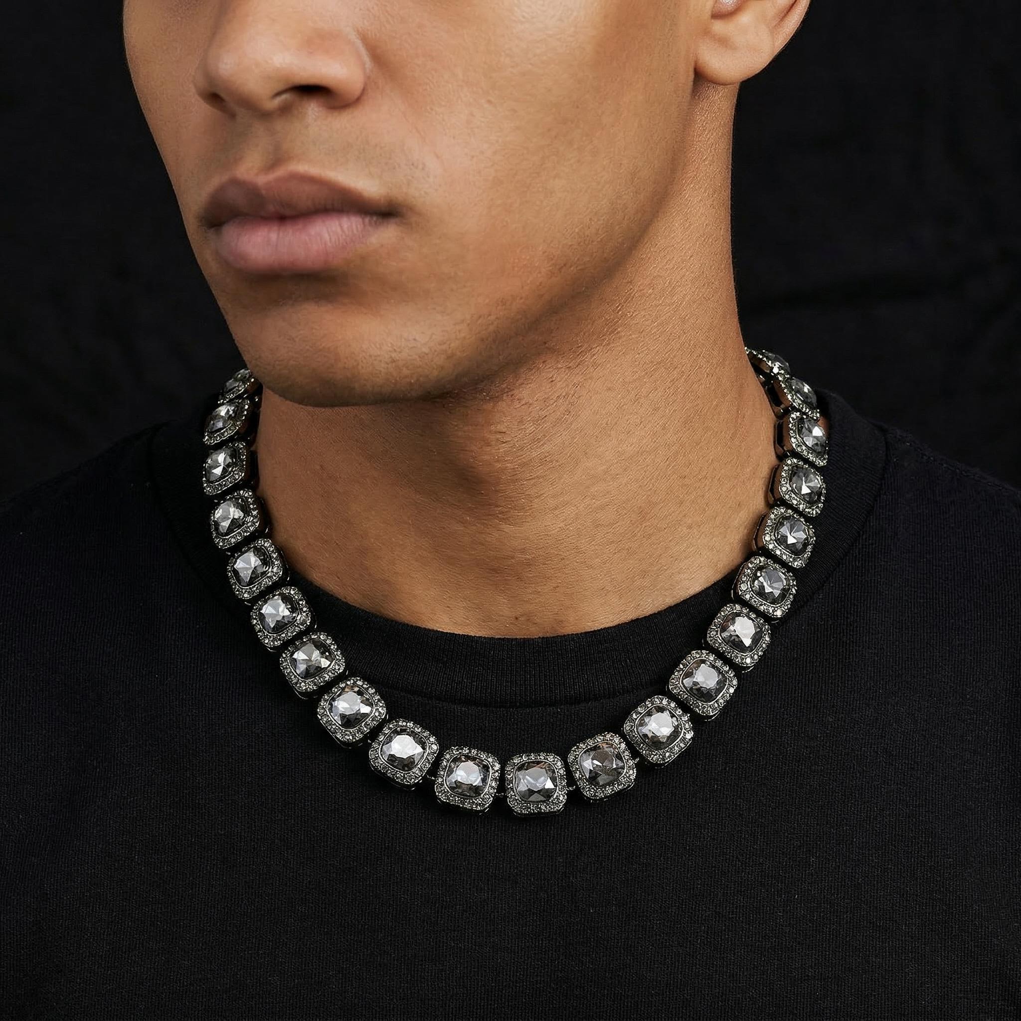 12mm Clustered Tennis Chain in Balck Gold 12mm Clustered Tennis Chain in Balck Gold