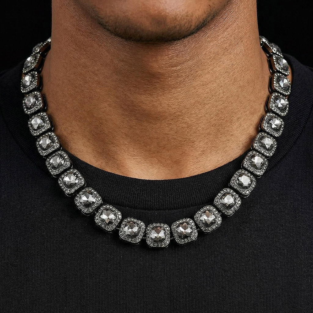 12mm Clustered Tennis Chain in Balck Gold 12mm Clustered Tennis Chain in Balck Gold