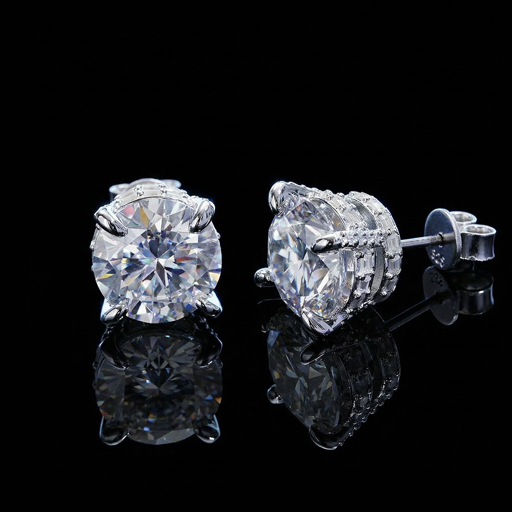 Iced Out Round&Baguette Cut Full Paved Earrings Iced Out Round&Baguette Cut Full Paved Earrings