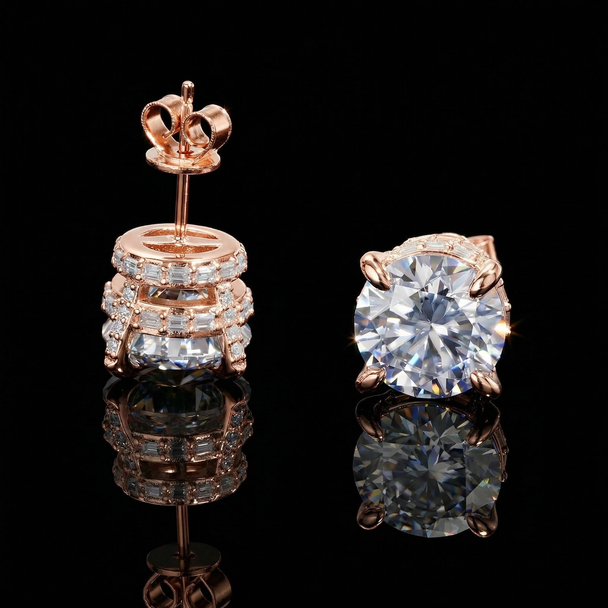 Iced Out Round&Baguette Cut Full Paved Earrings Iced Out Round&Baguette Cut Full Paved Earrings