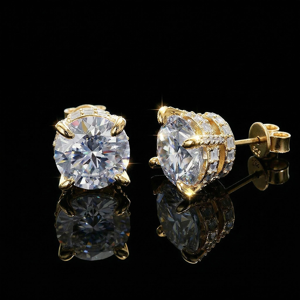 Iced Out Round&Baguette Cut Full Paved Earrings Iced Out Round&Baguette Cut Full Paved Earrings