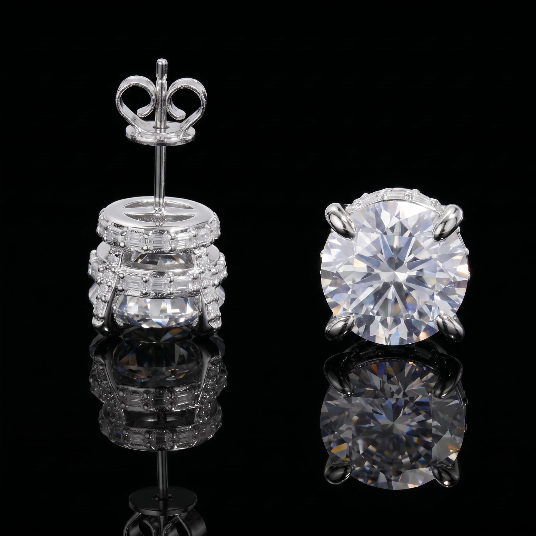 Iced Out Round&Baguette Cut Full Paved Earrings