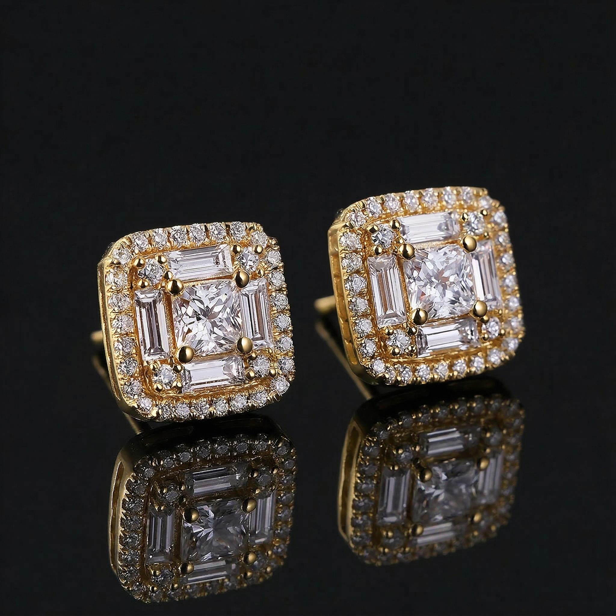 Iced Out Princess & Baguette Cut Earrings Iced Out Princess & Baguette Cut Earrings