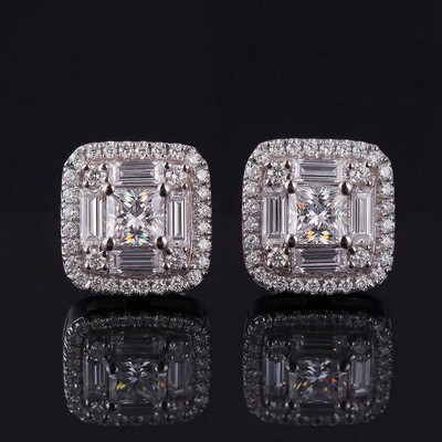 Iced Out Princess & Baguette Cut Earrings