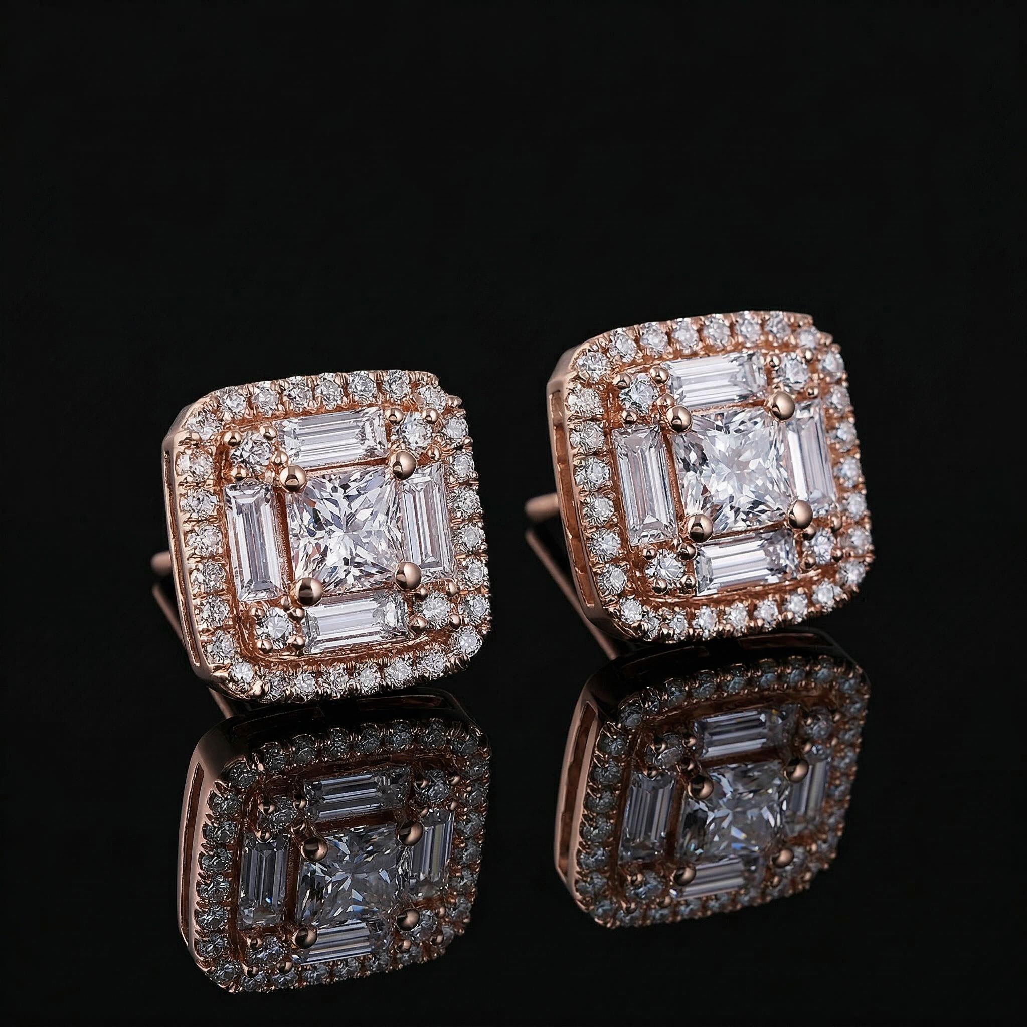 Iced Out Princess & Baguette Cut Earrings Iced Out Princess & Baguette Cut Earrings