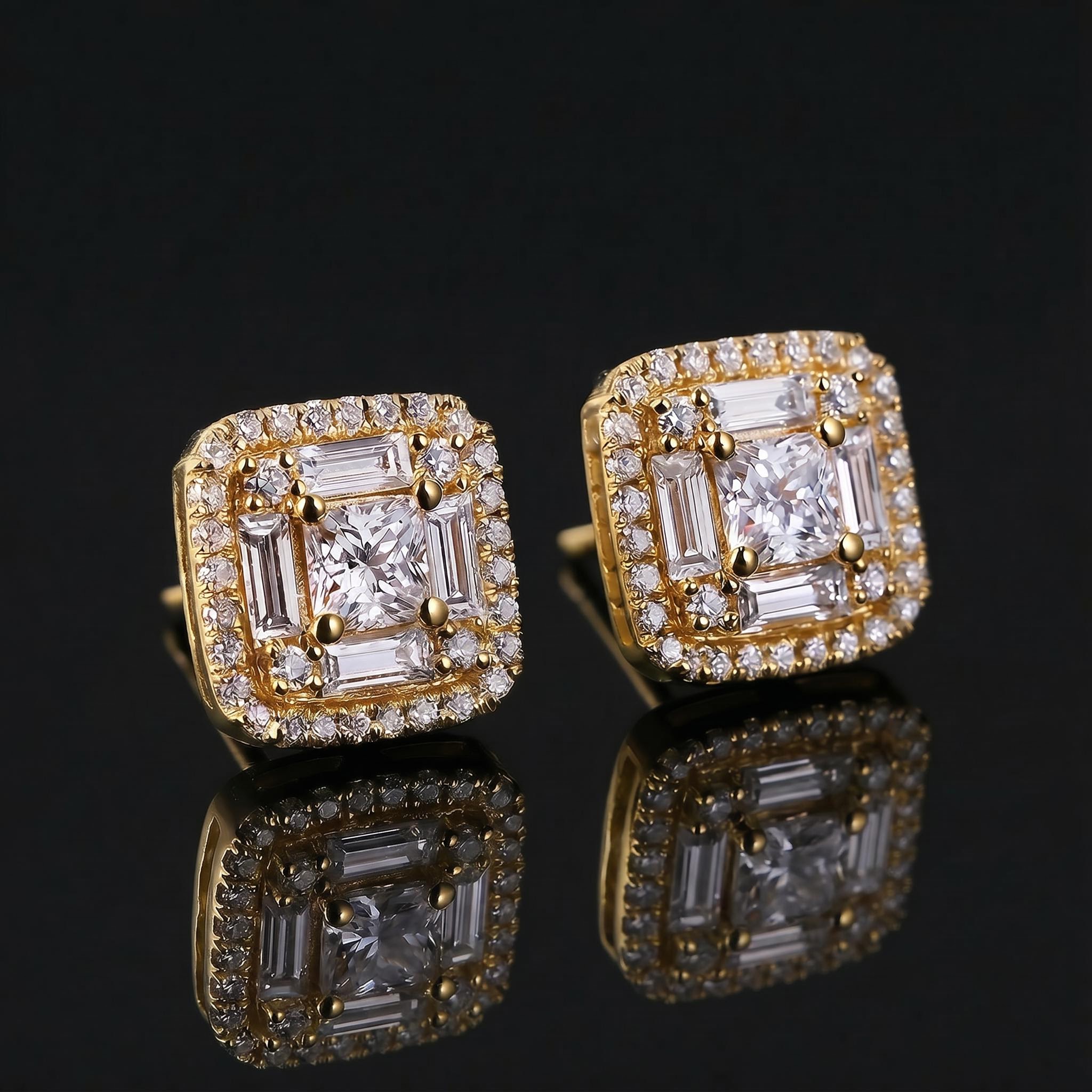 Iced Out Princess & Baguette Cut Earrings