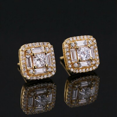 Iced Out Princess & Baguette Cut Earrings