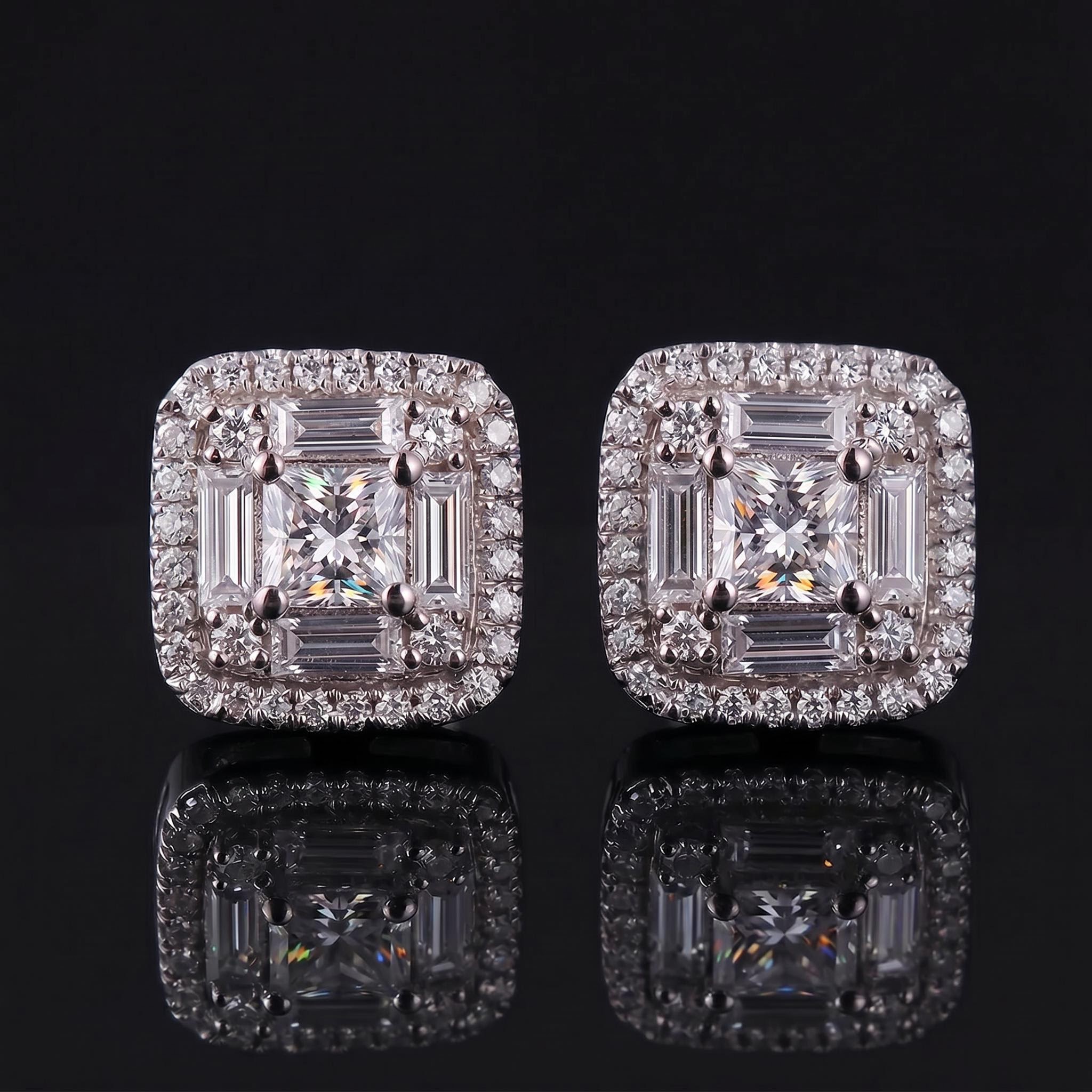 Iced Out Princess & Baguette Cut Earrings