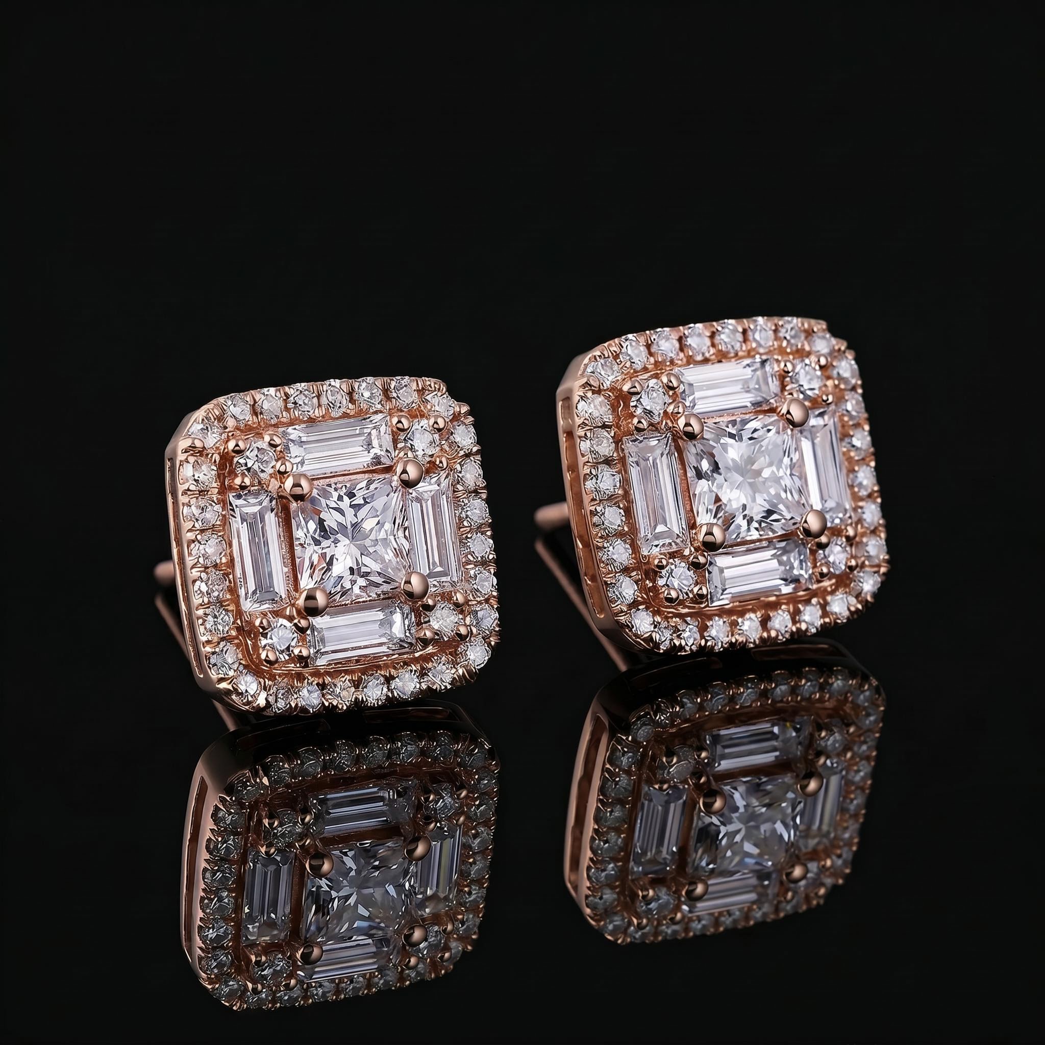 Iced Out Princess & Baguette Cut Earrings