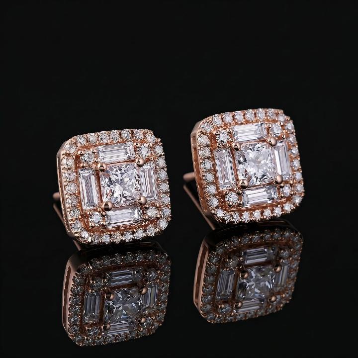 Iced Out Princess & Baguette Cut Earrings