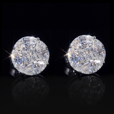 Iced Out Marquise & Princess Cut Round Cluster Earrings