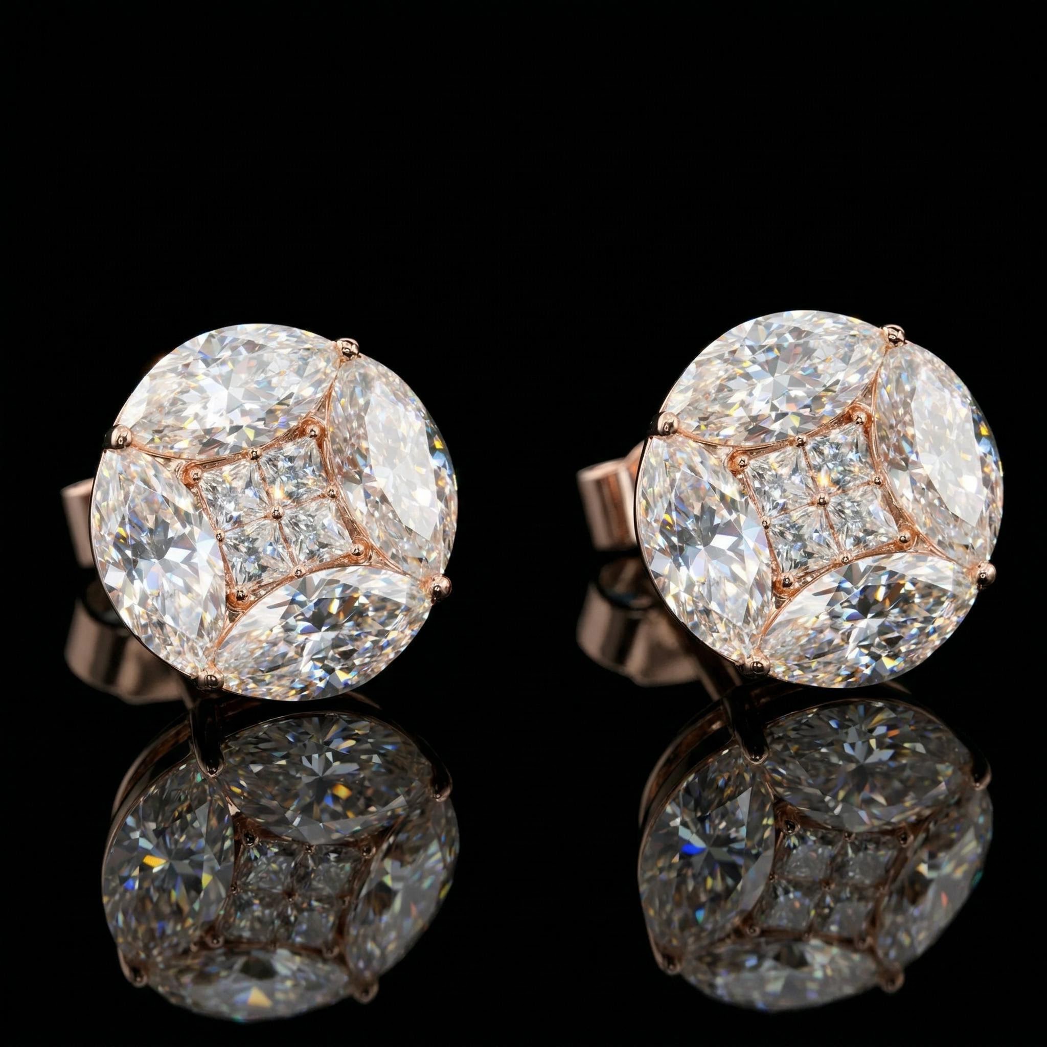 Iced Out Marquise & Princess Cut Round Cluster Earrings