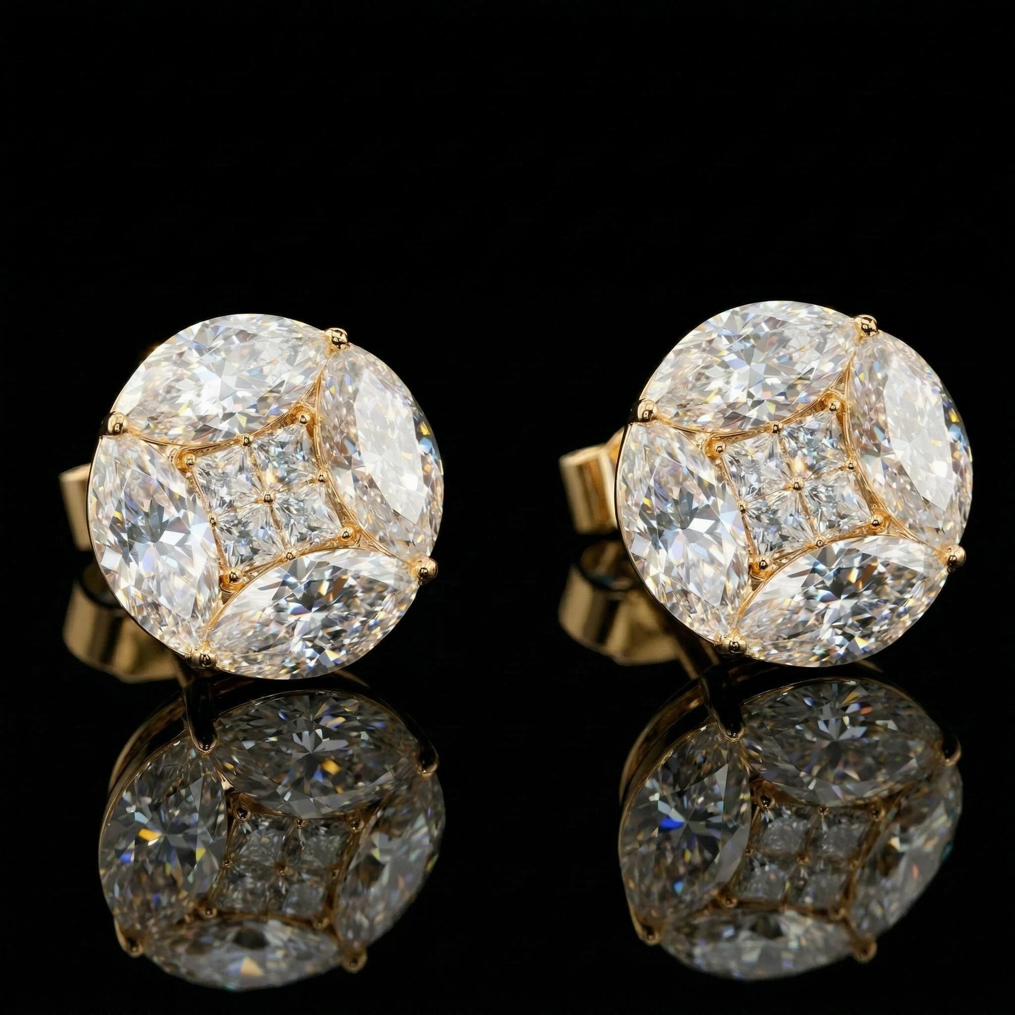 Iced Out Marquise & Princess Cut Round Cluster Earrings