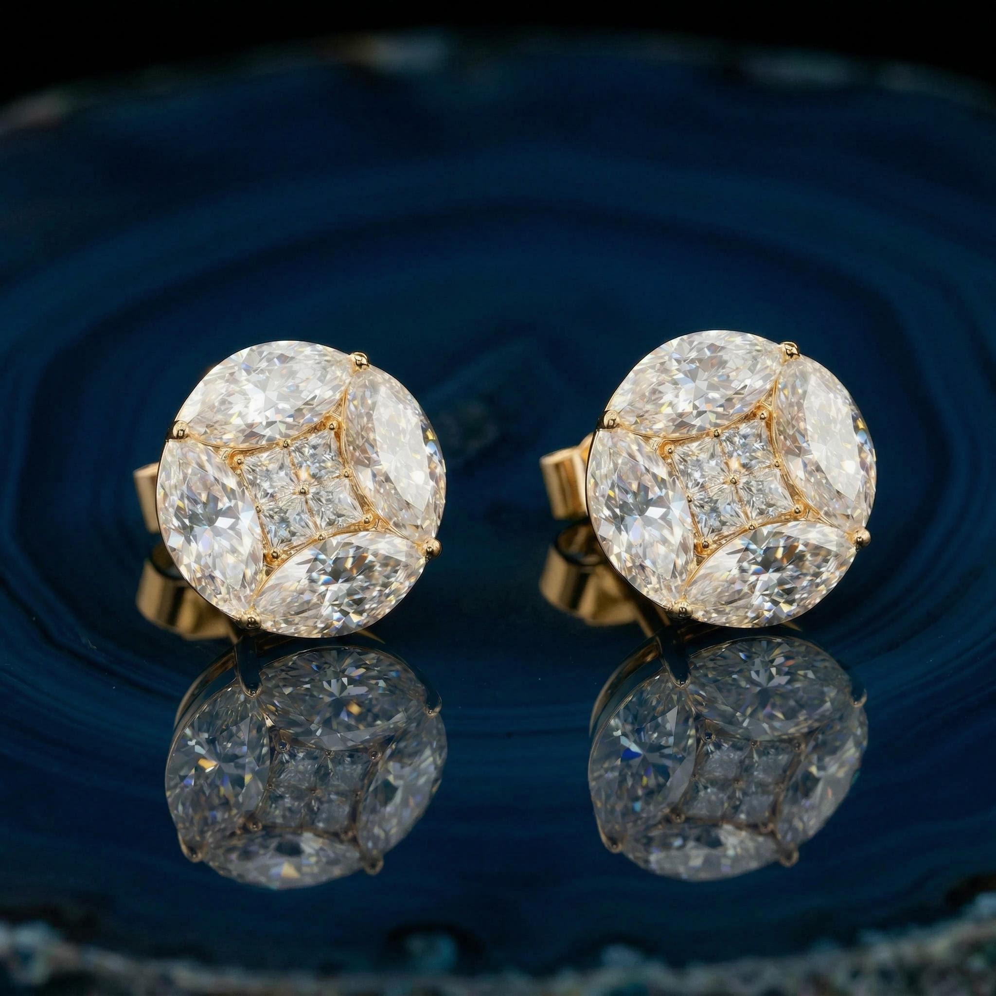Iced Out Marquise & Princess Cut Round Cluster Earrings Iced Out Marquise & Princess Cut Round Cluster Earrings