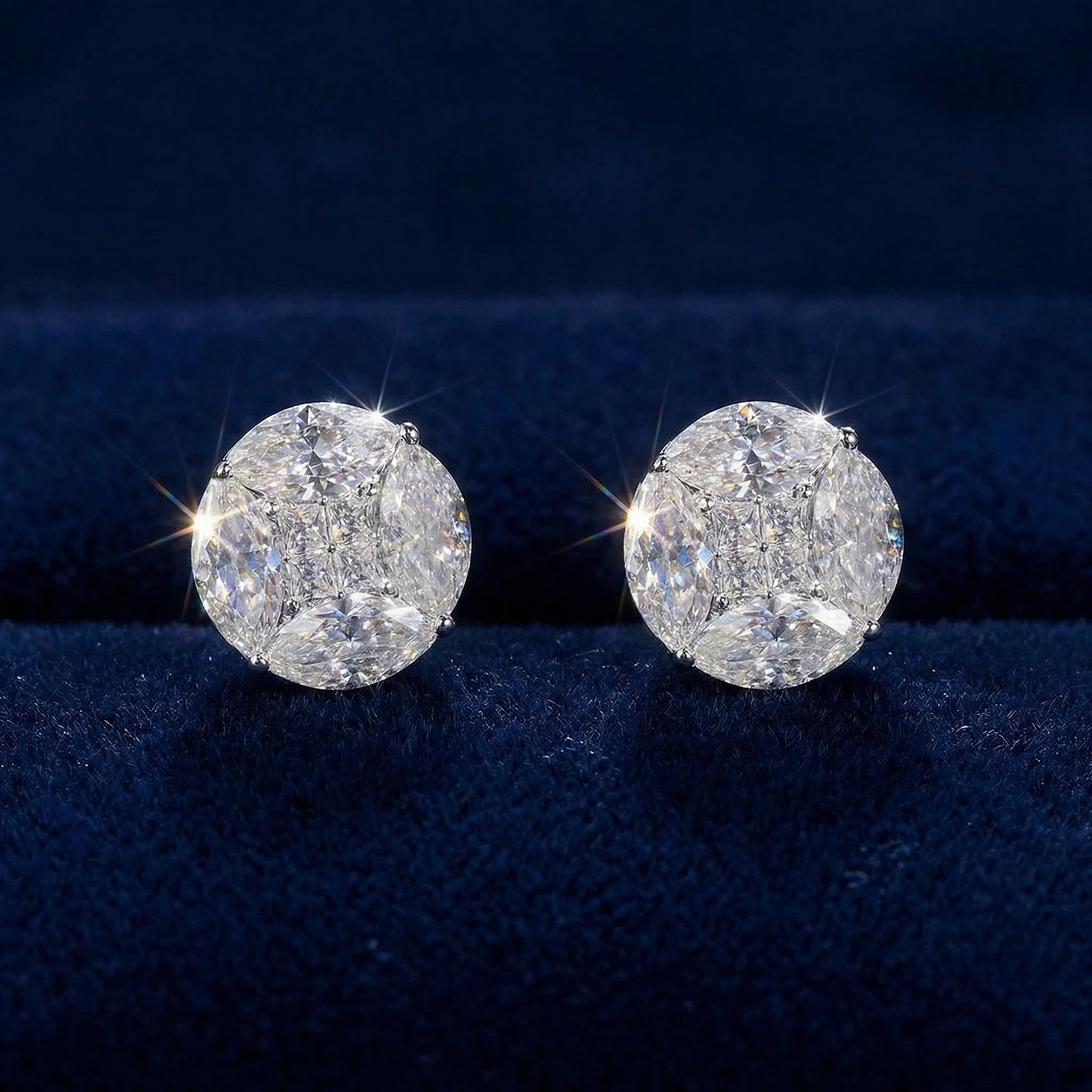 Iced Out Marquise & Princess Cut Round Cluster Earrings Iced Out Marquise & Princess Cut Round Cluster Earrings